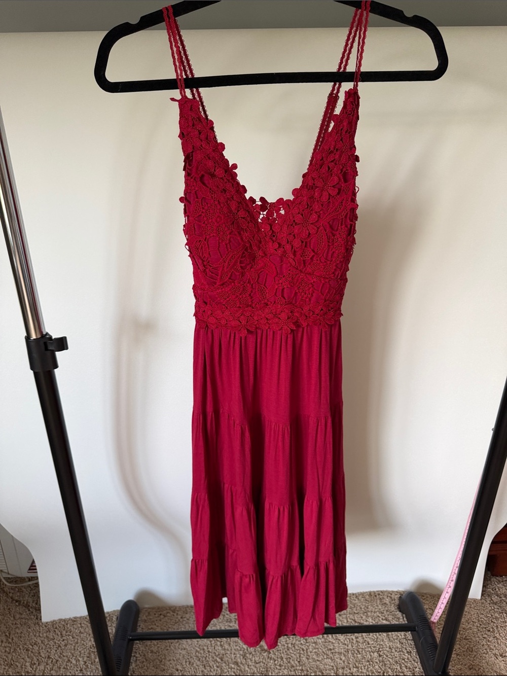 Red Crochet Bodice Maxi Dress - Women